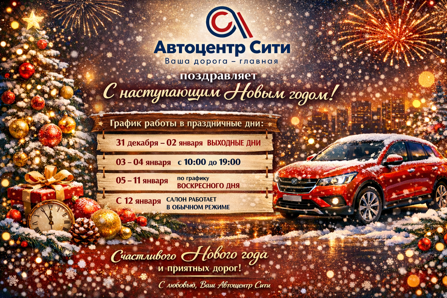 Автоцентр Сити поздравляет с наступающим Новым годом!